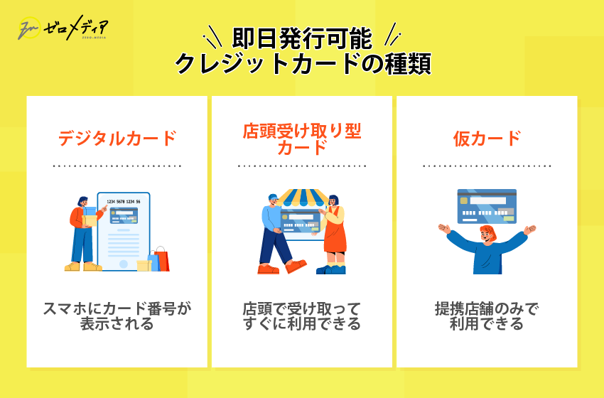 即日発行してもらえるクレジットカード3つの種類