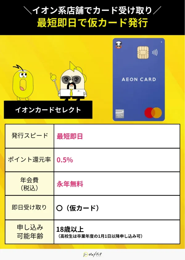 イオンカードセレクト スペック表 クレジットカード 即日発行