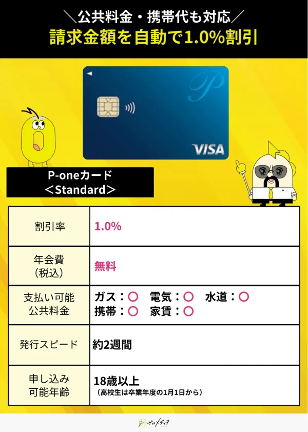 P-oneカード＜Standard＞　スペック表 公共料金　クレジットカード