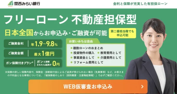 関西みらい銀行フリーローン（不動産担保型）