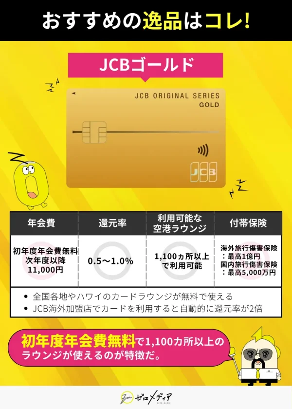 空港ラウンジが使えるおすすめクレジットカード(JCBゴールド)詳細画像