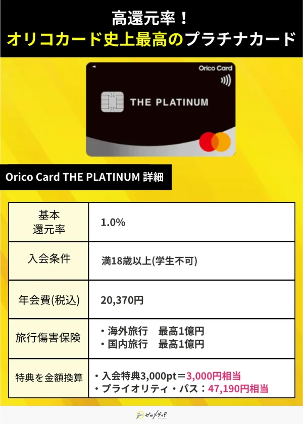 「Orico Card THE PLATINUM」詳細画像　プラチナカード用