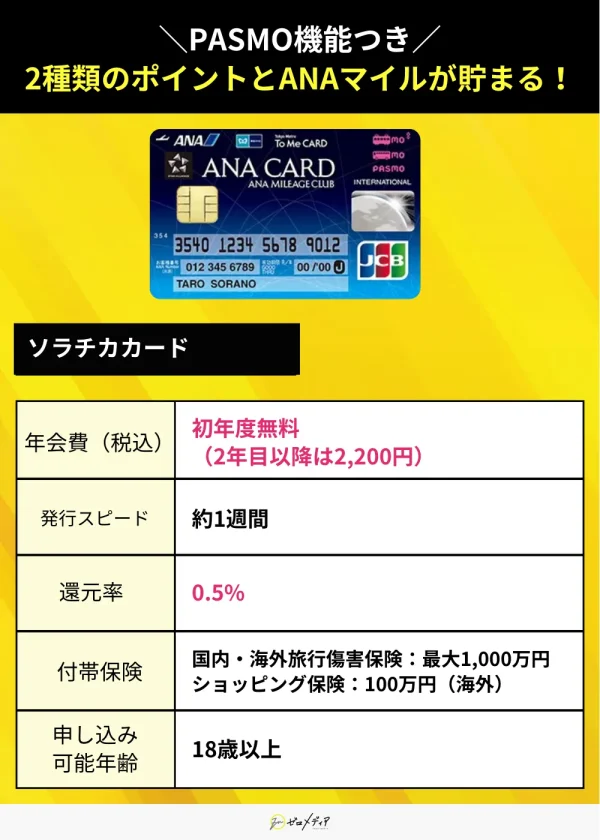ソラチカカード スペック表 クレジットカード おすすめ