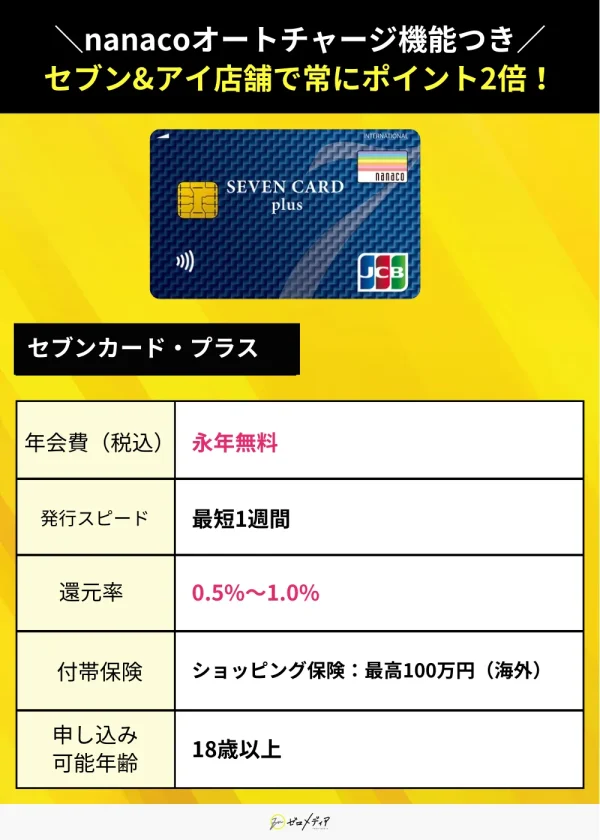 セブンカードプラス スペック表 クレジットカード おすすめ