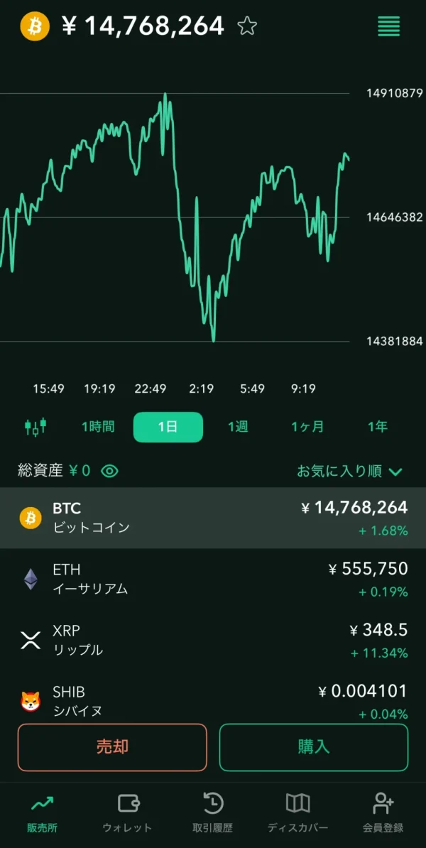 アプリの取引画面