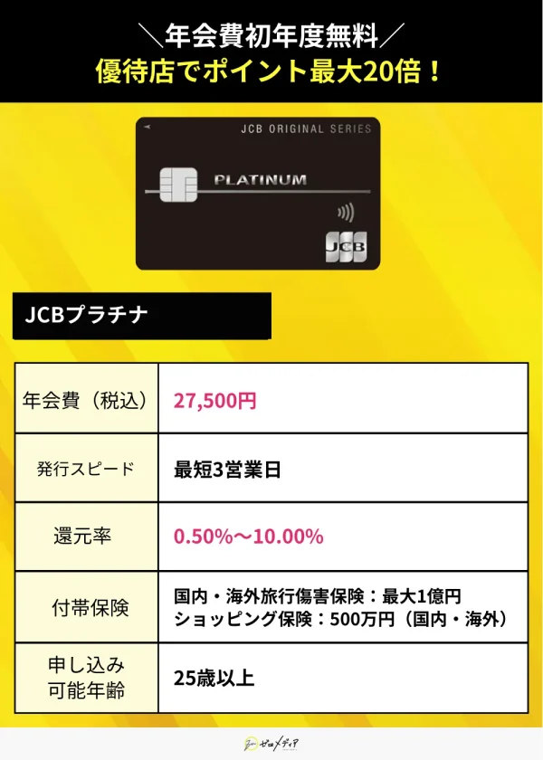 JCBプラチナ スペック表 クレジットカード おすすめ