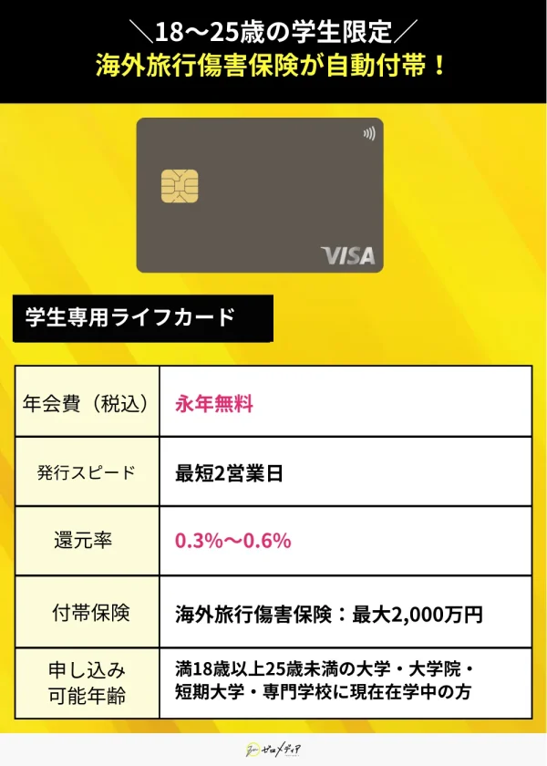 学生専用ライフカード 年会費無料 クレジットカード