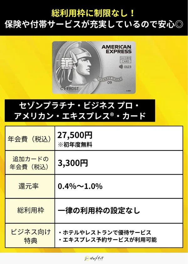 法人・ビジネスカード案件２　セゾンプラチナ・ビジネス プロ・アメリカン・エキスプレス®・カード　紹介画像