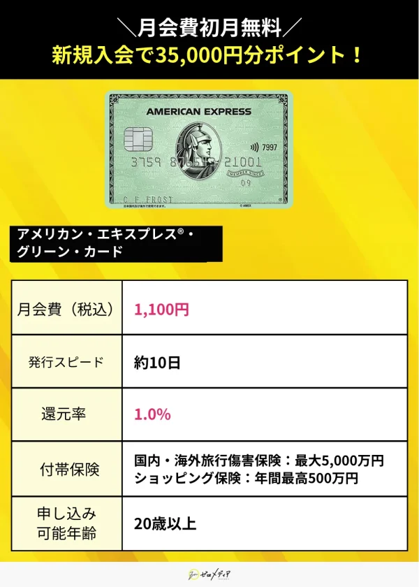 アメックスグリーンカード スペック表 クレジットカード おすすめ