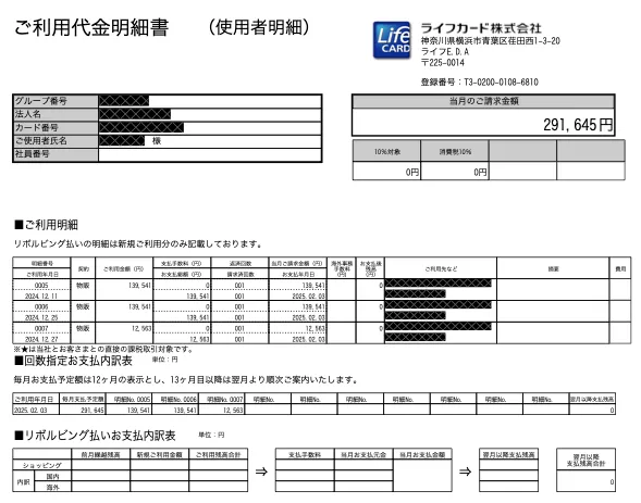 291,645円分_lifecard_202501